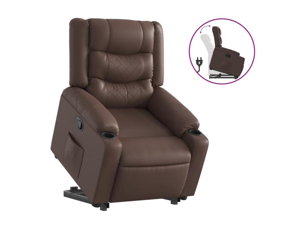 Sillón reclinable elevable cuero sintético marrón
