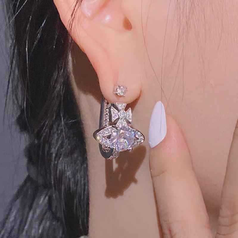 Vivienne Westwood Pink White Diamond Saturn Earrings - Original Replica Club