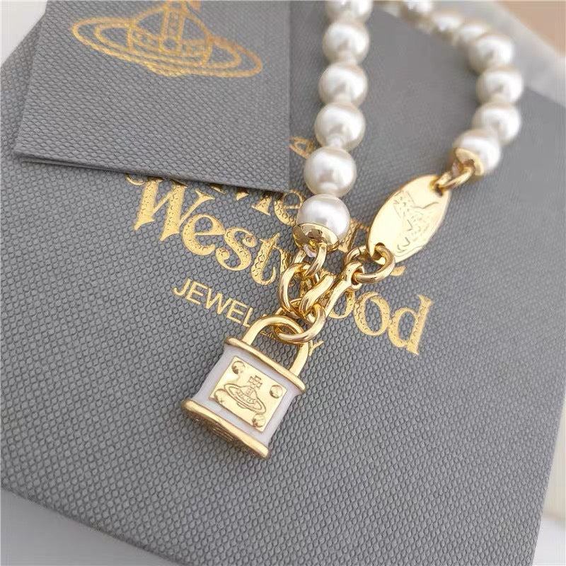 Vivienne Westwood Lock Charm Pearl Bracelet - Original Replica Club