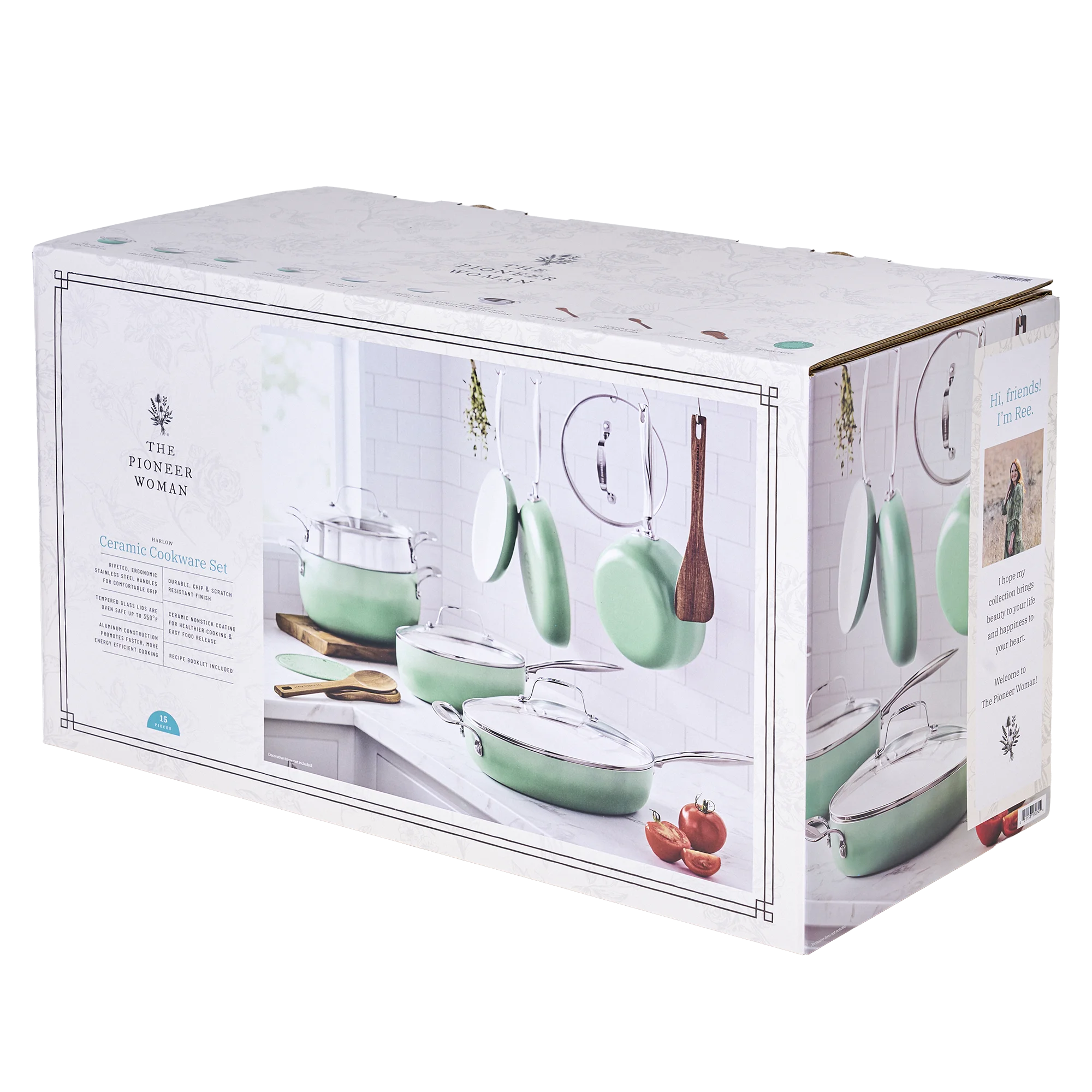 The Pioneer Woman Harlow 15-Piece Cookware Set, Ceramic Non-Stick Pots and Pans Set, Taupe - Image 38