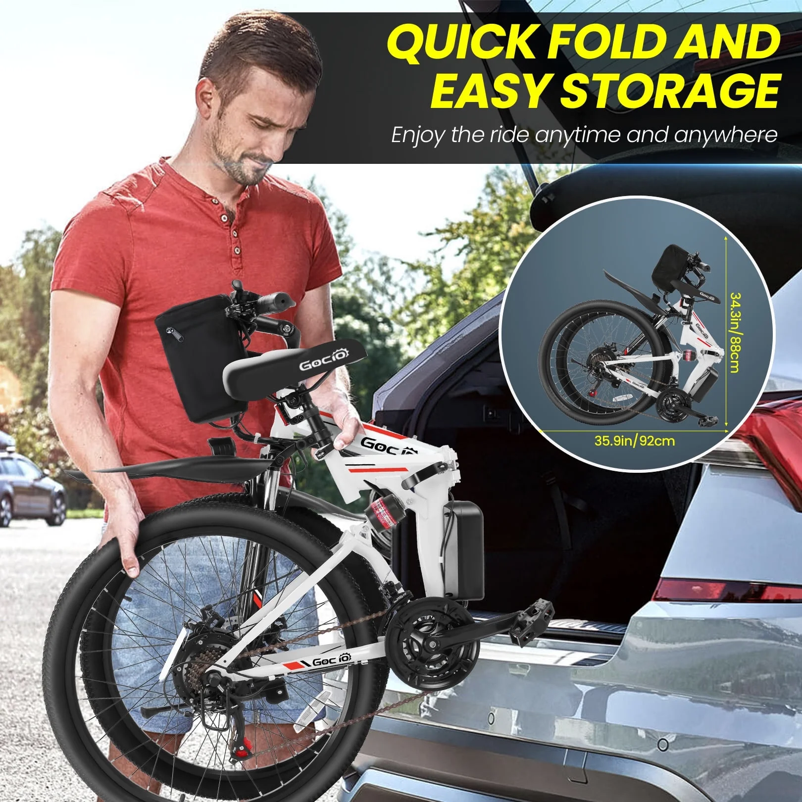 Gocio 26" Folding Electric Bike for Adults, 500W Electric Mountain Bike, Dual shock absorbers, 48V 7.8Ah Battery, Shimano 21 Speed, UL2849 - Image 22