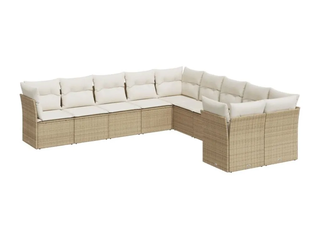 Juego de sofás de jardín de 10 piezas con cojines beige en ratán sintético  TH1145562