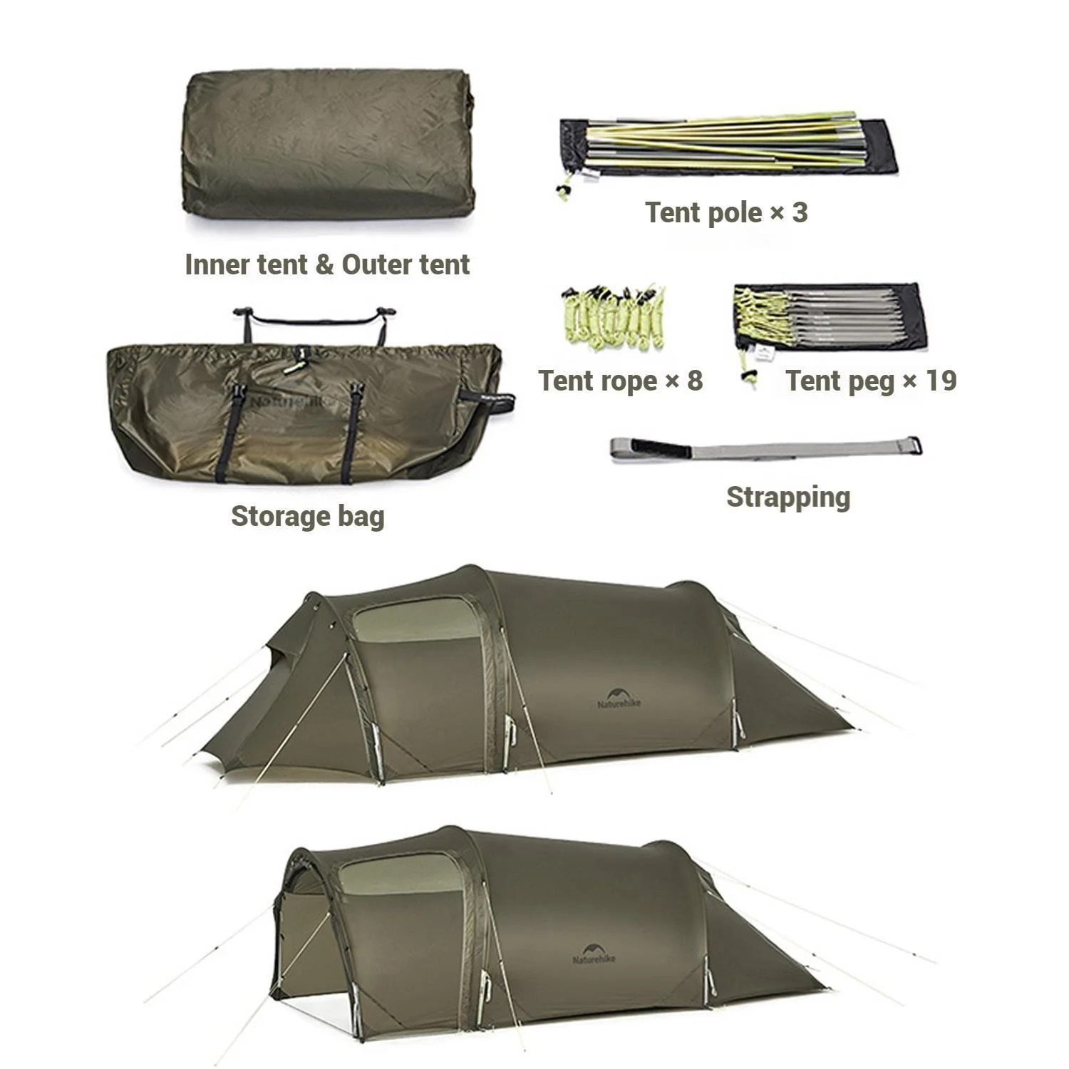 Naturehike, Ultralight Hiking Tent, Tear-resistant Tunnel Tent, Waterproof Camping Tent, Windproof Tent with Hall, 15D Lightweight Silicone-coated Nylon Fabrics,Large size for 2/3 Person. - Image 31