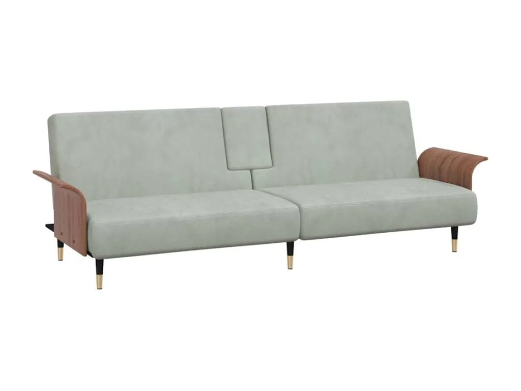 Sofá cama con portavasos terciopelo gris claro 35996YUOZ