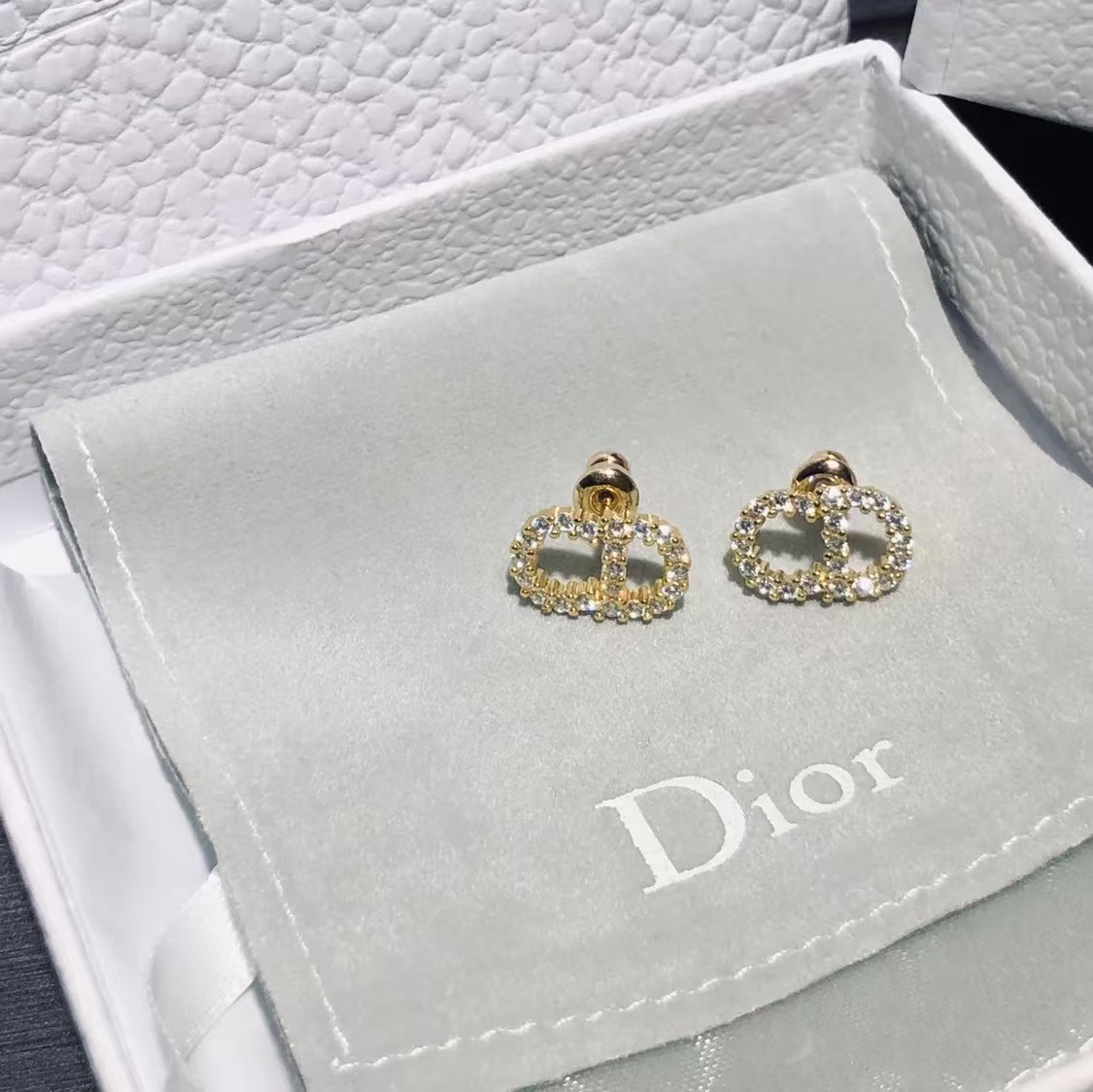 Dior Classic Diamond Paved CD Stud Earrings - Original Replica Club