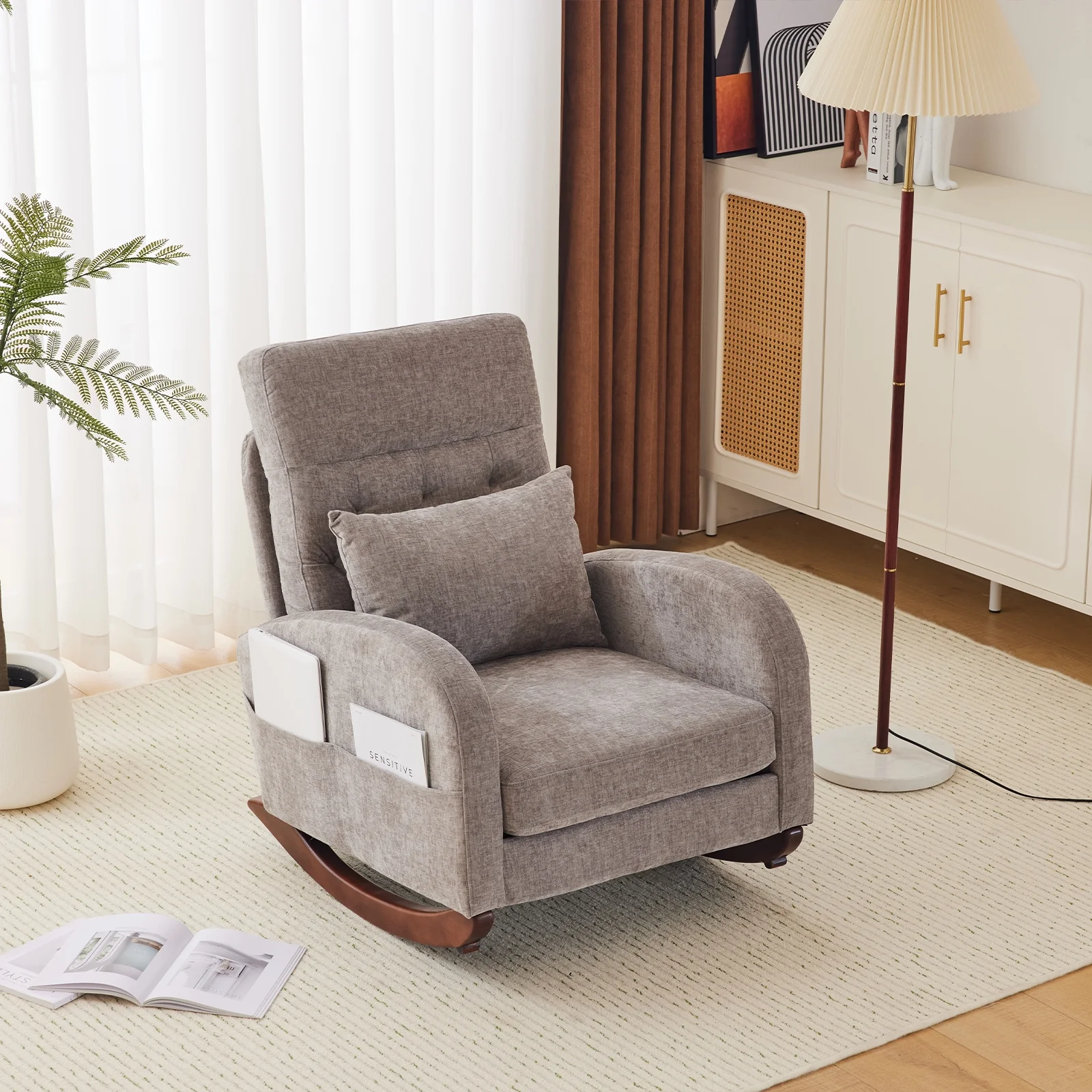 Ktaxon Rocking Accent Chair Glider Reading Chair Comfy Teddy Velvet Upholstered Single Sofa Rocker for Living Room, Nursery, Bedroom Beige - Image 36