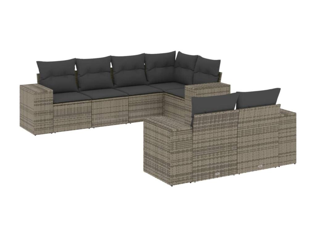 Set de sofás de jardín 7 piezas con cojines ratán PE gris 06439LBCS