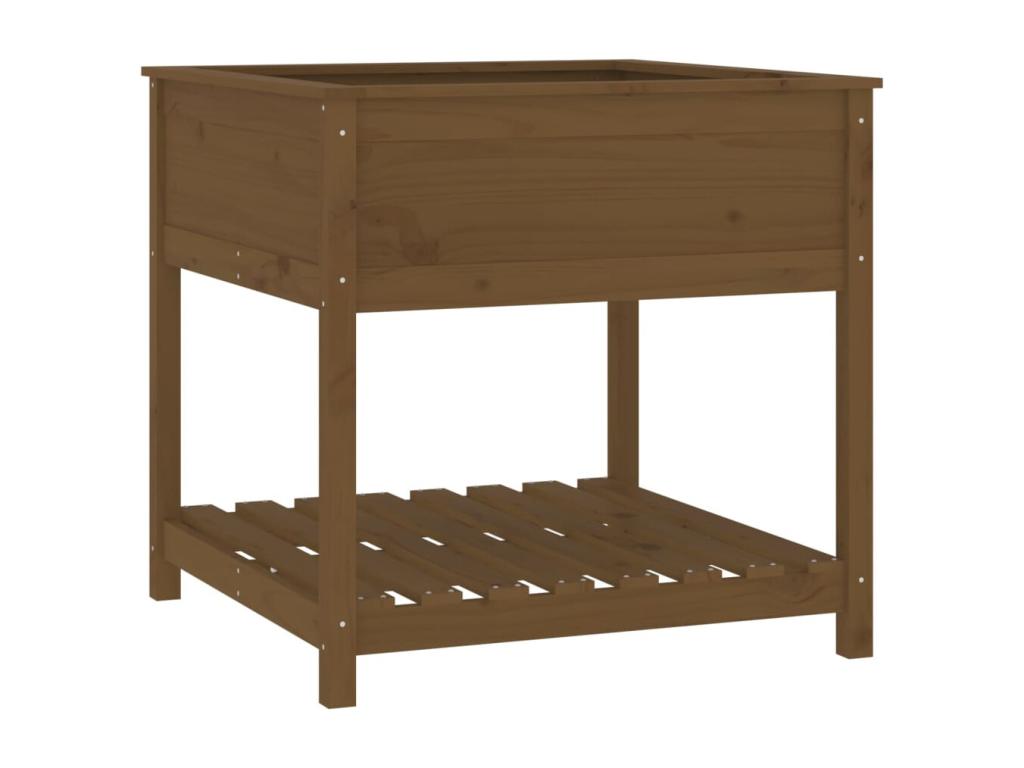 Jardinera con estante madera maciza pino marrón 82,5x82,5x81 cm