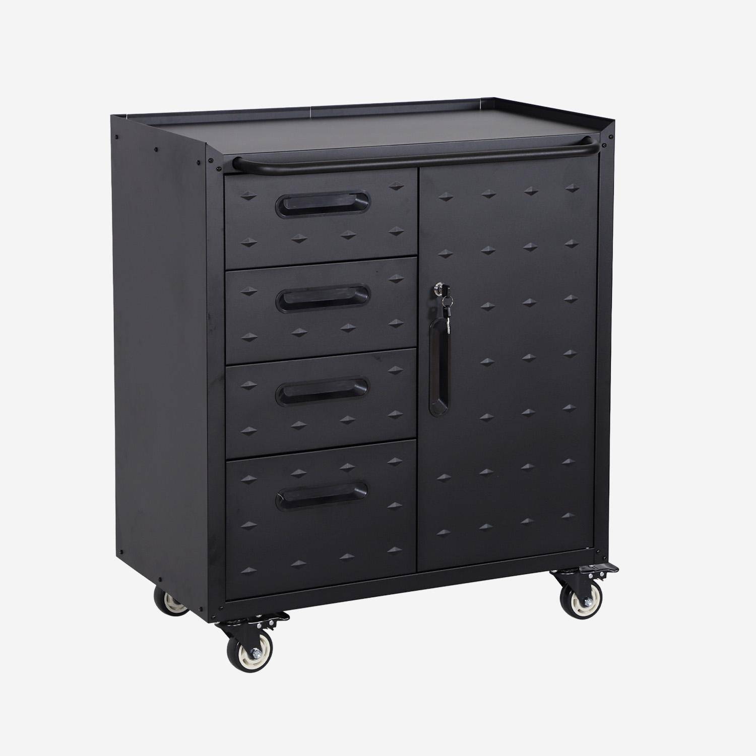 Bobby - Mueble bajo de almacenamiento para garaje con 4 cajones y una puerta