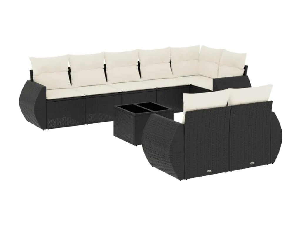 Set de sofás de jardín 8 piezas y cojines ratán sintético negro 87044SQWI