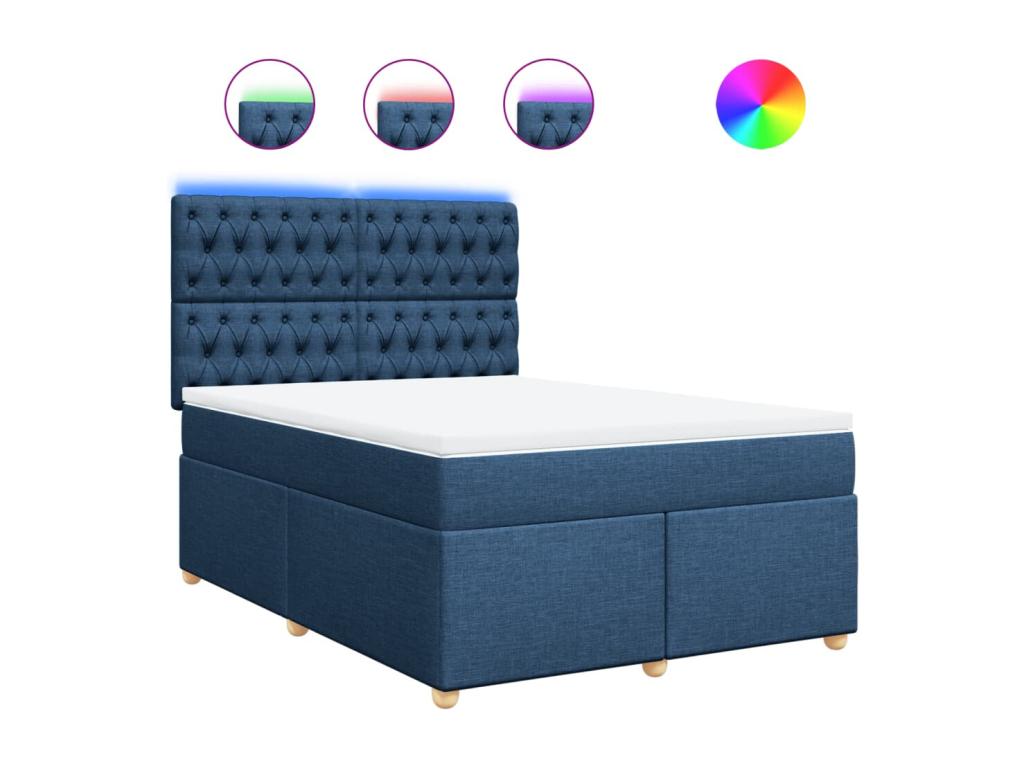 Cama box spring con colchón tela azul 140x200 cm