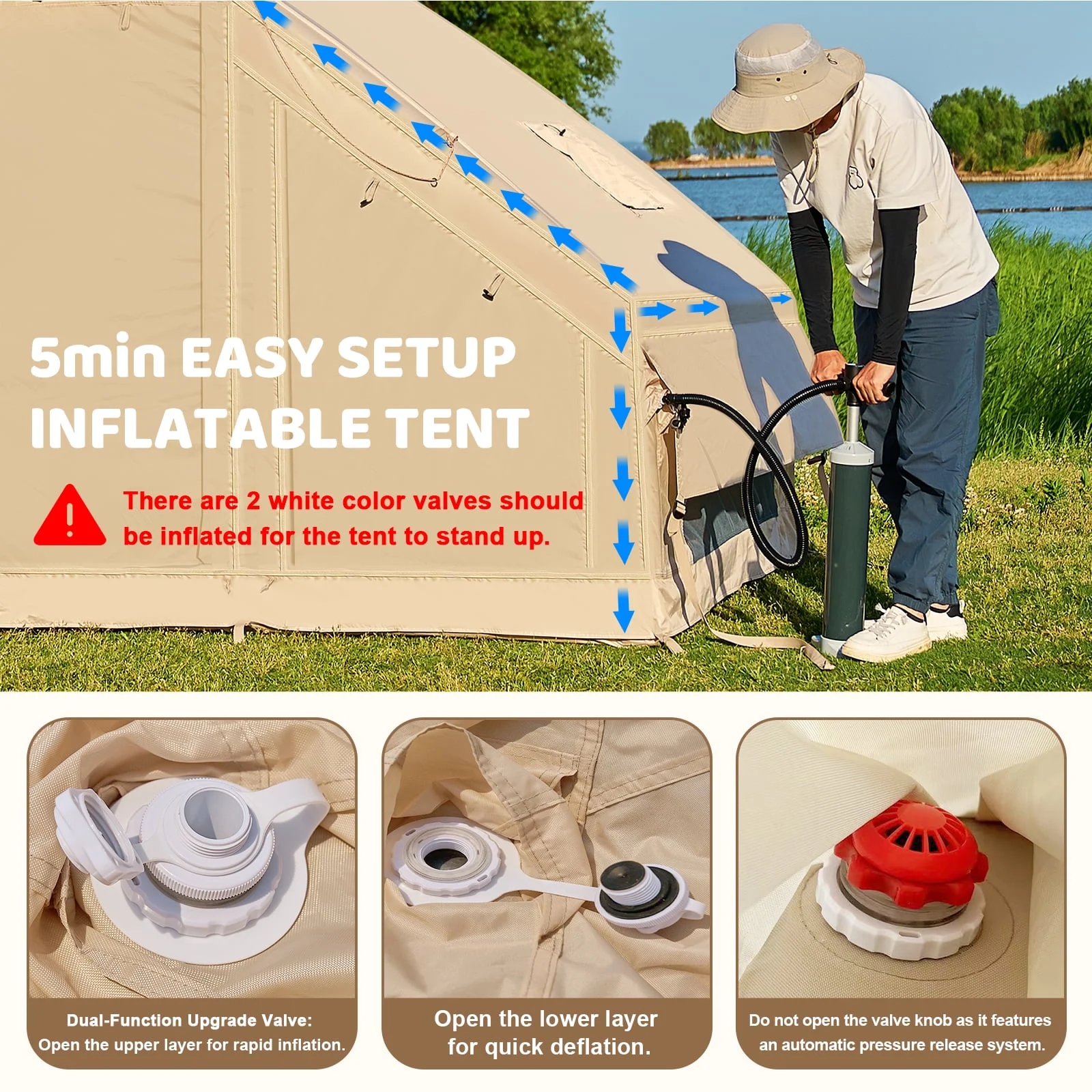 Lilypelle 4-6 Person Blow Up Inflatable Tent with Stove Jack, Hot Tent for Camping with Hand Pump, Waterproof Inflatable Camp Tent with Mesh Windows, Easy Setup Glamping Inflatable House - Image 12