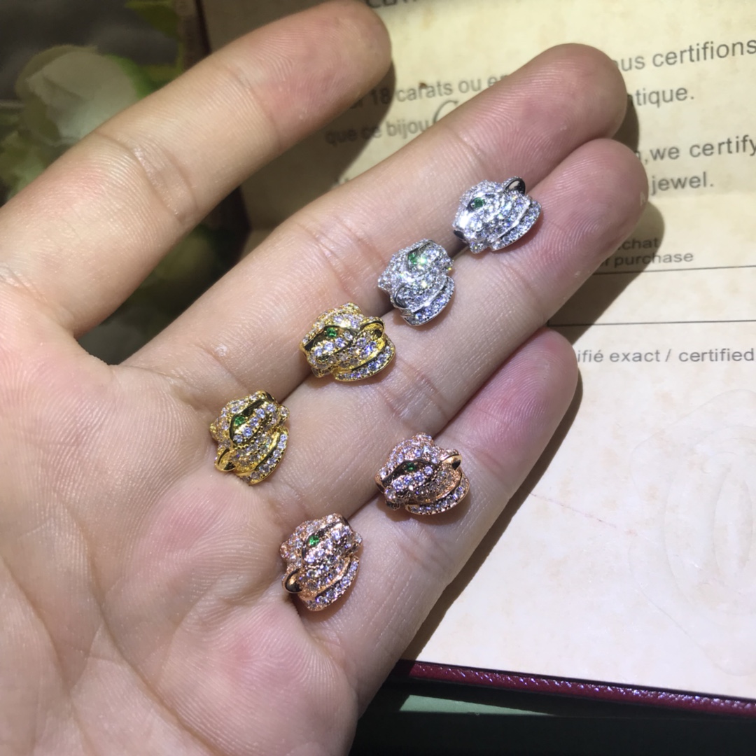 Cartier Full Paved Diamond Leopard Stud Earrings - Original Replica Club