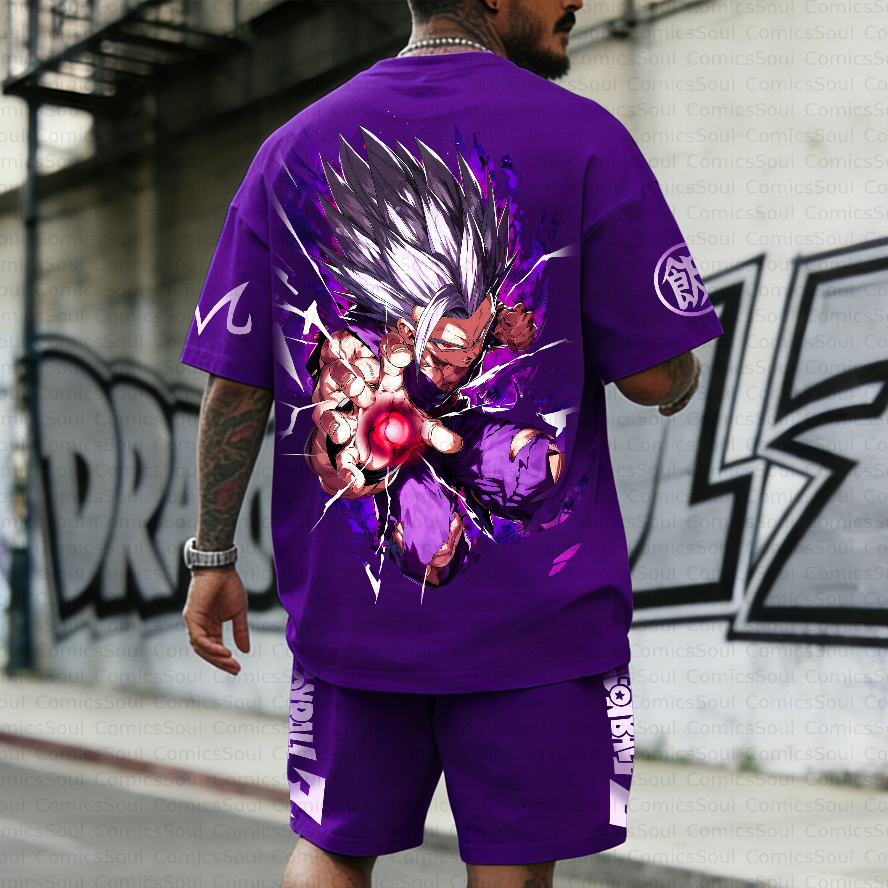 Unisex Anime Inspired Vintage T-shirt& Shorts 2 Pieces Set