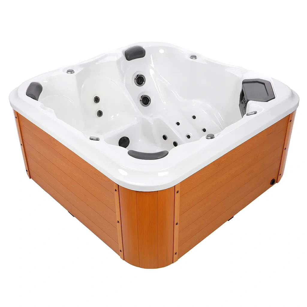 Bañera de hidromasaje de 2 plazas blanca con exterior efecto madera,185 x 120 x 78 cm - uFLfRTG114uv