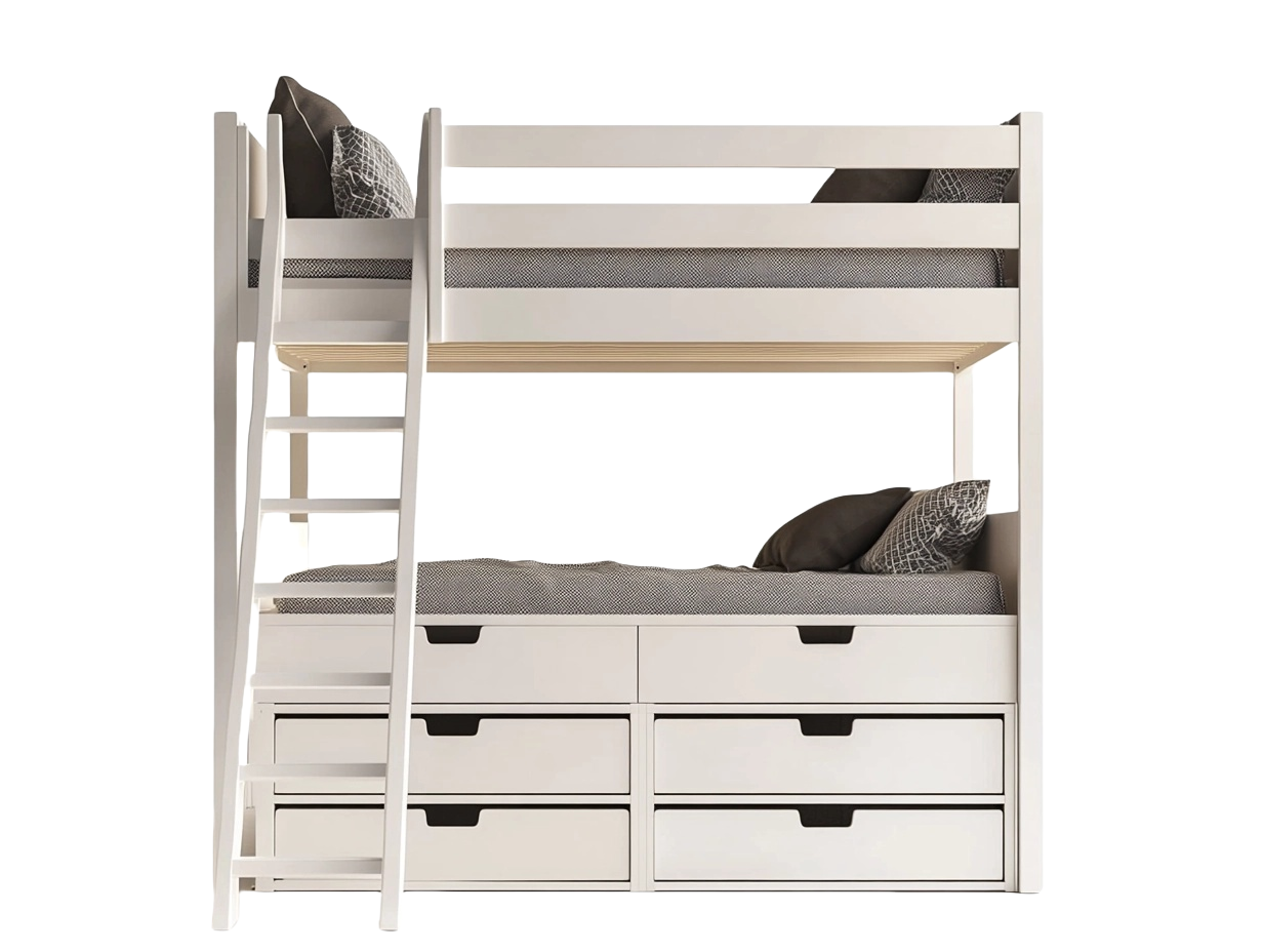 Cama literas blanca moderna 190x90 para habitación infantil con espacio de almacenamiento gf9958742