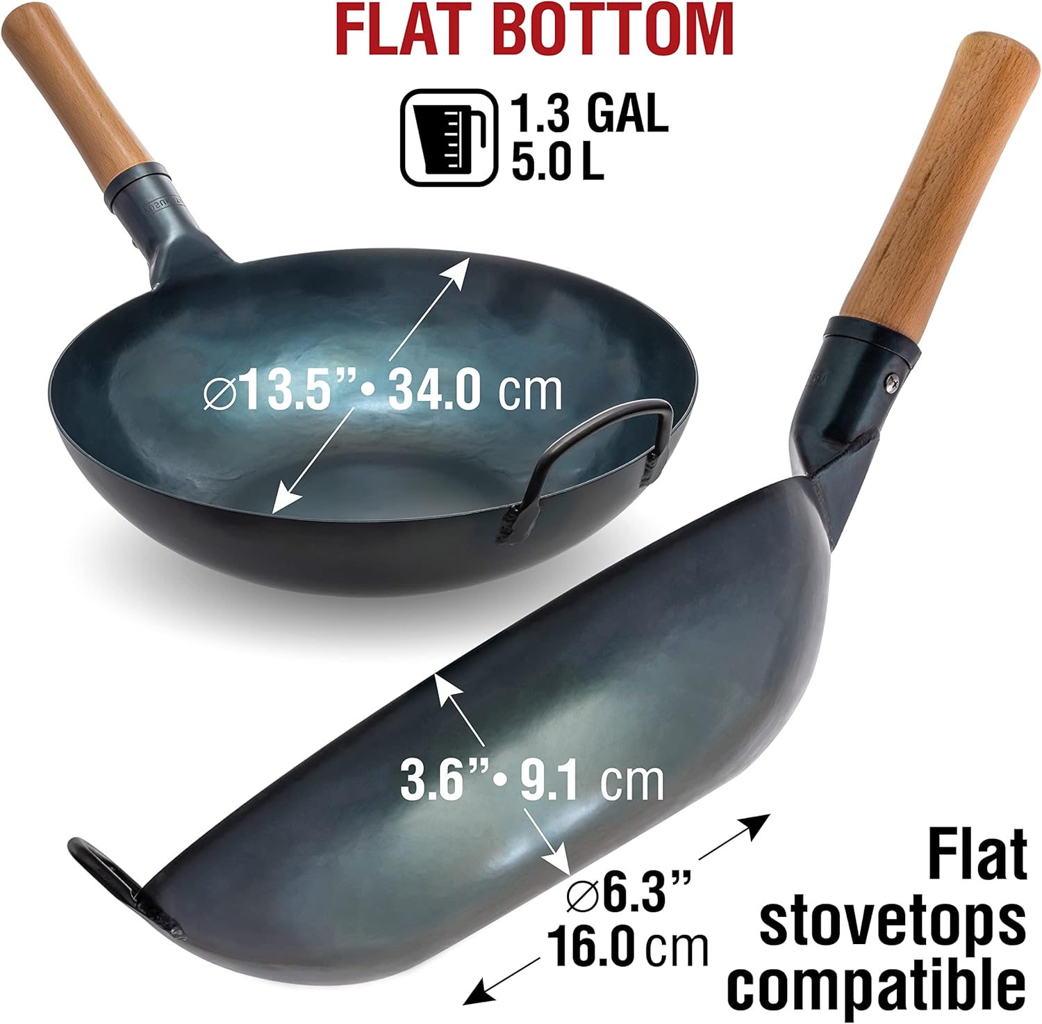 YOSUKATA Flat Bottom Wok Pan - 13.5