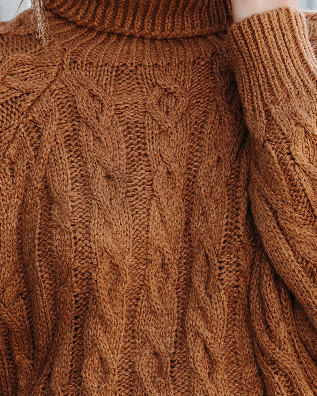 Once Upon A Fall Cable Knit Turtleneck Sweater - Camel - Se7enfashion