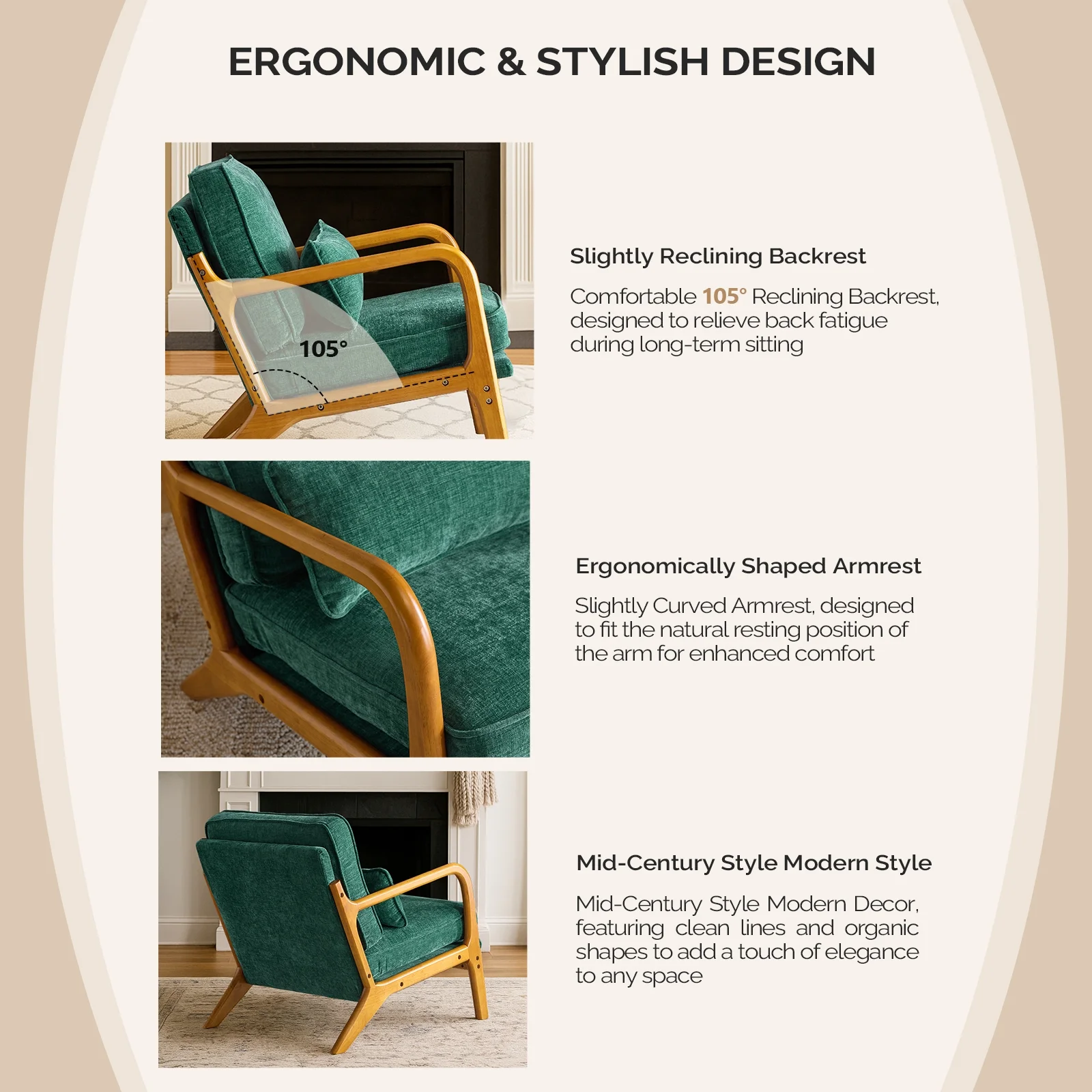 Ktaxon Accent Chair Corduroy Upholstered Armchair, Reading Club Chair with Pillow and Solid Wood Frame for Living Room Bedroom Furniture Off White - Image 120