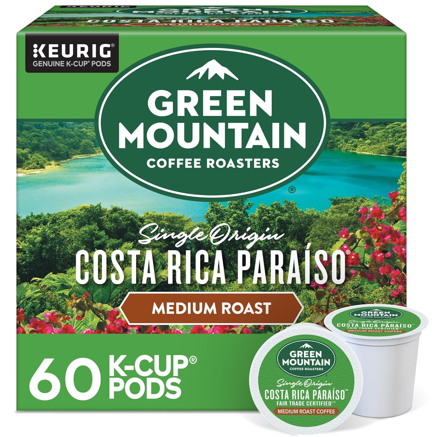 Green Mountain Coffee Roasters Costa Rica Paraiso. Keurig Single Serve K-Cup Pods. Medium Roast Coffee. 60 Count. (6 Packs of 10)