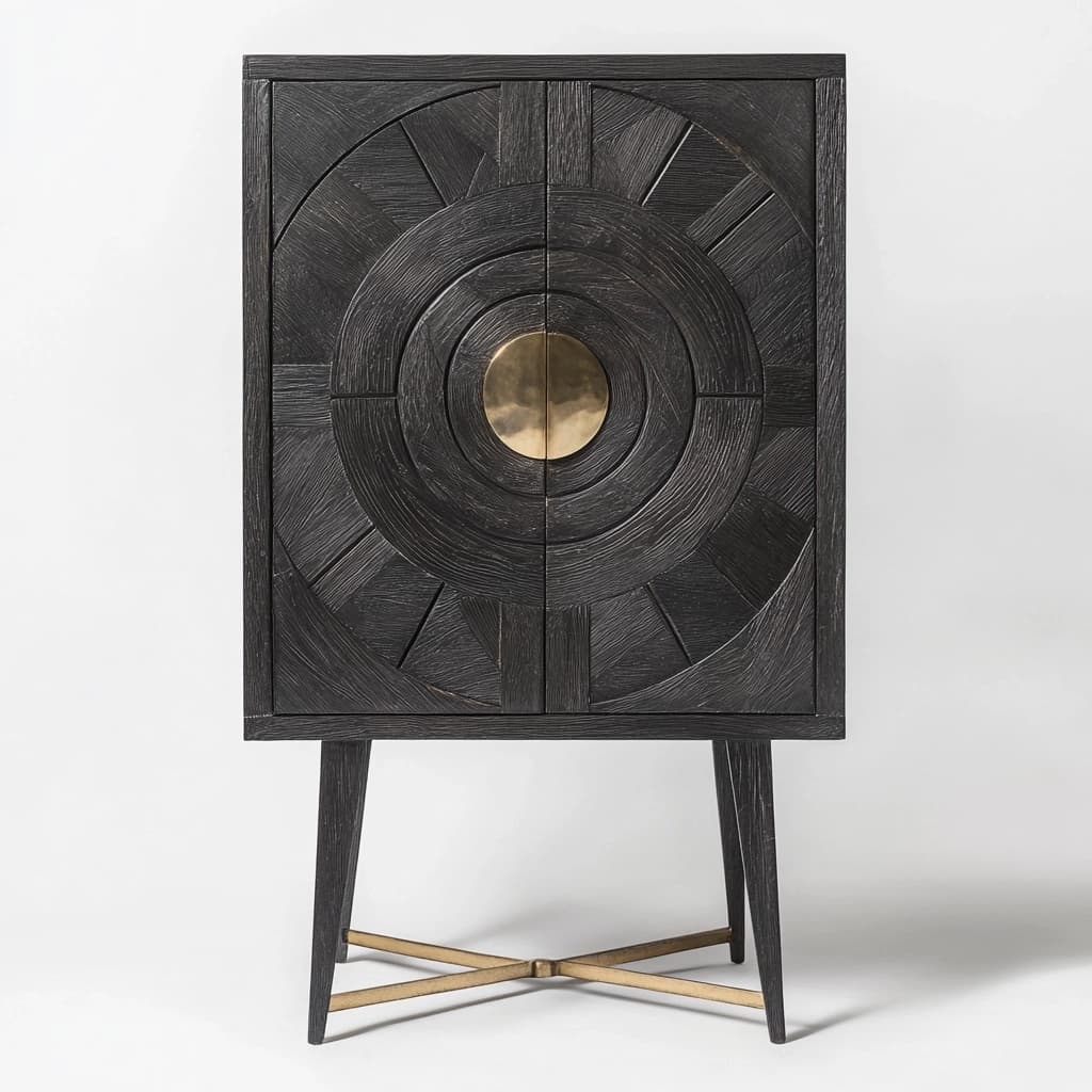 Armario para salón estilo moderno negro madera maciza con detalles dorados almacenamiento vertical 120x80x40 cm mueble auxiliar