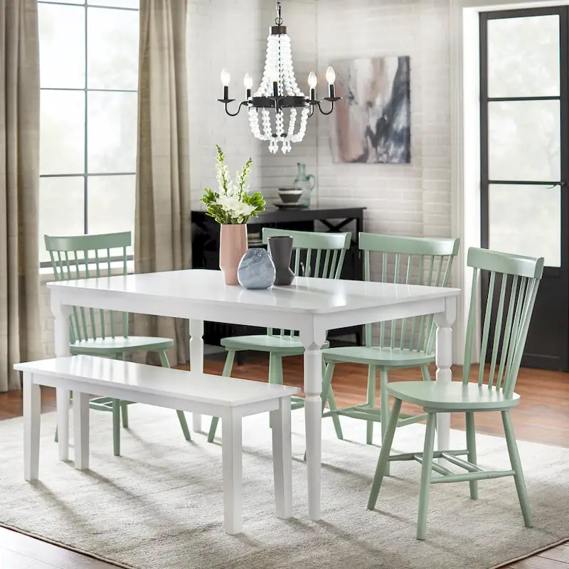 Set of 2 Spindle Back Dining Chairs Solid Rubberwood Farmhouse Style