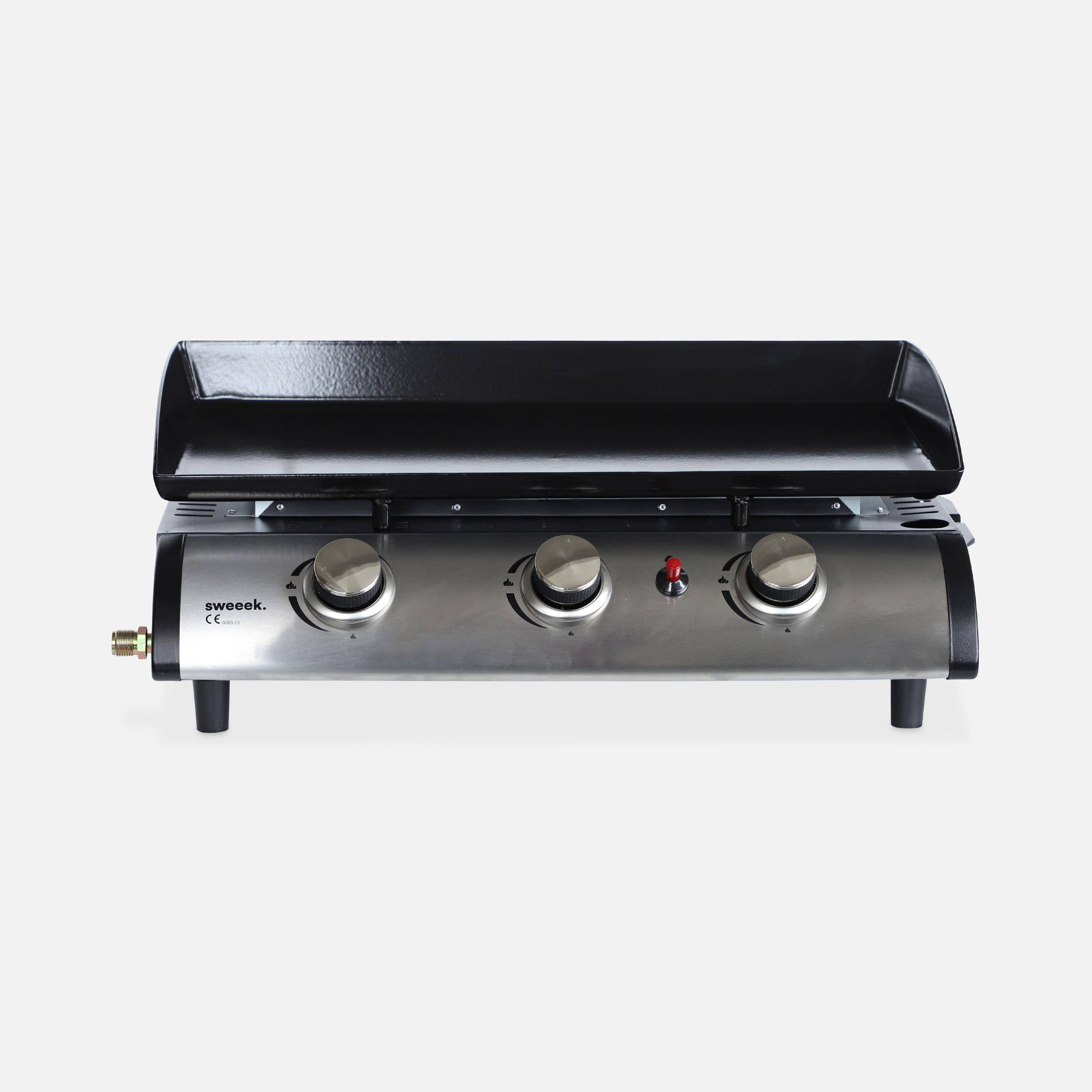 Porthos 3 - Plancha de gas con 3 quemadores de acero inoxidable, 7.5kW