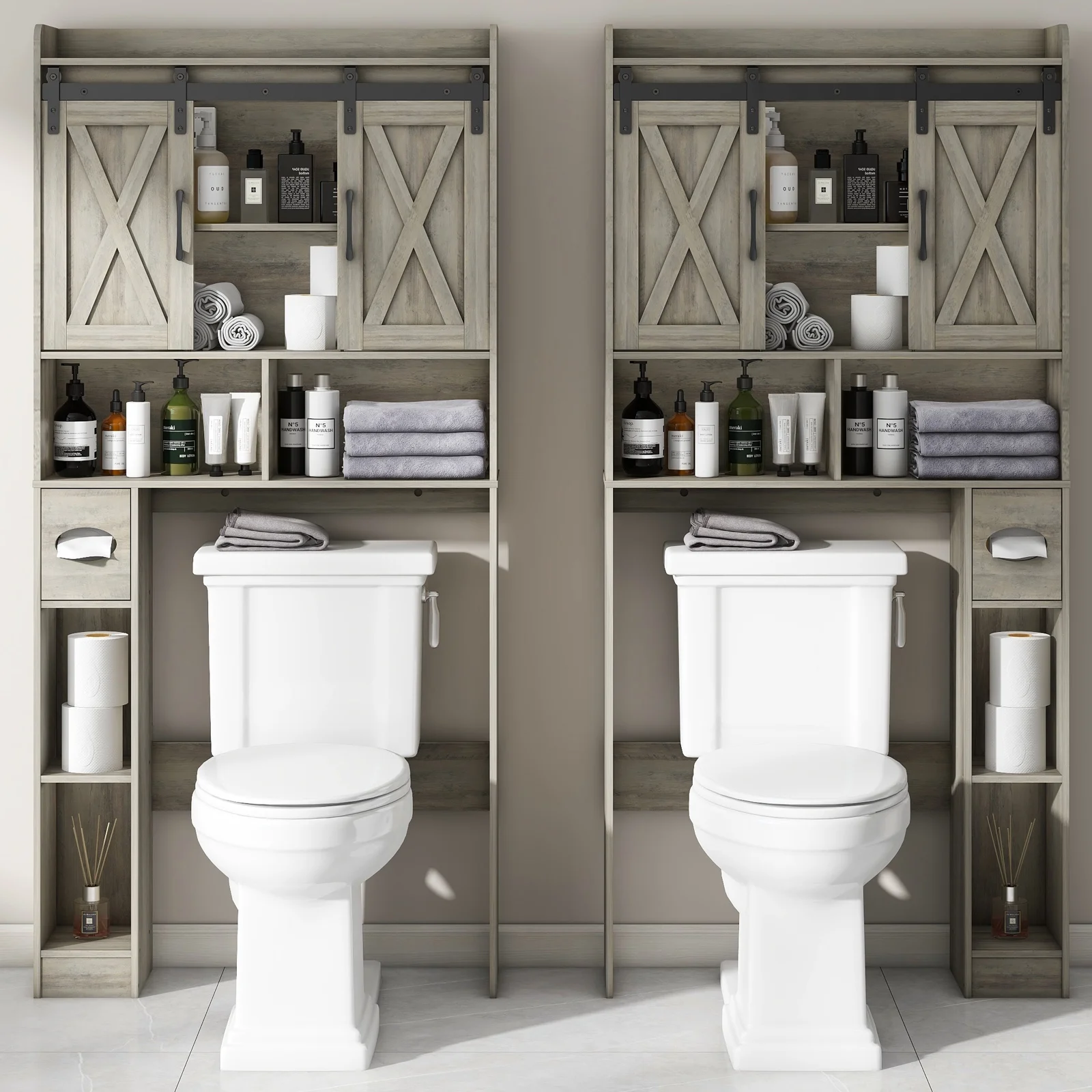 Over The Toilet Storage Cabinet, Farmhouse Storage Cabinet Over Toilet with Sliding Doors-Home Space-Saving Toilet Rack, for Bathroom, Restroom, Laundry - Image 13