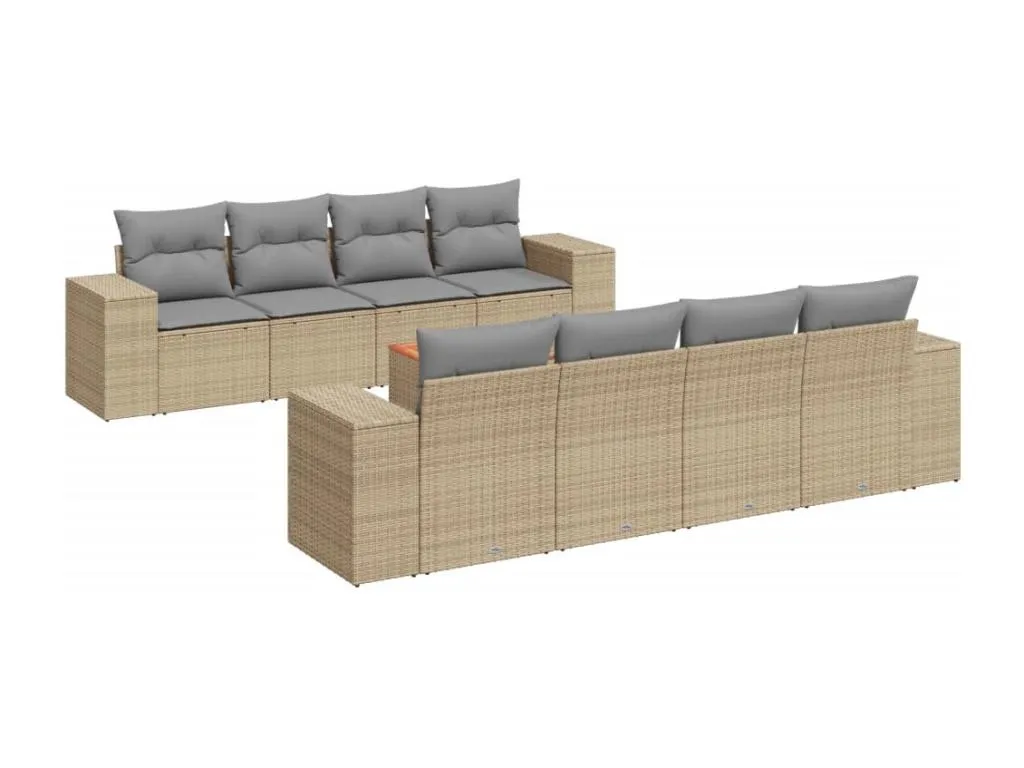 Set de sofás de jardín 9 piezas con cojines ratán sintético beige 82350ewlz