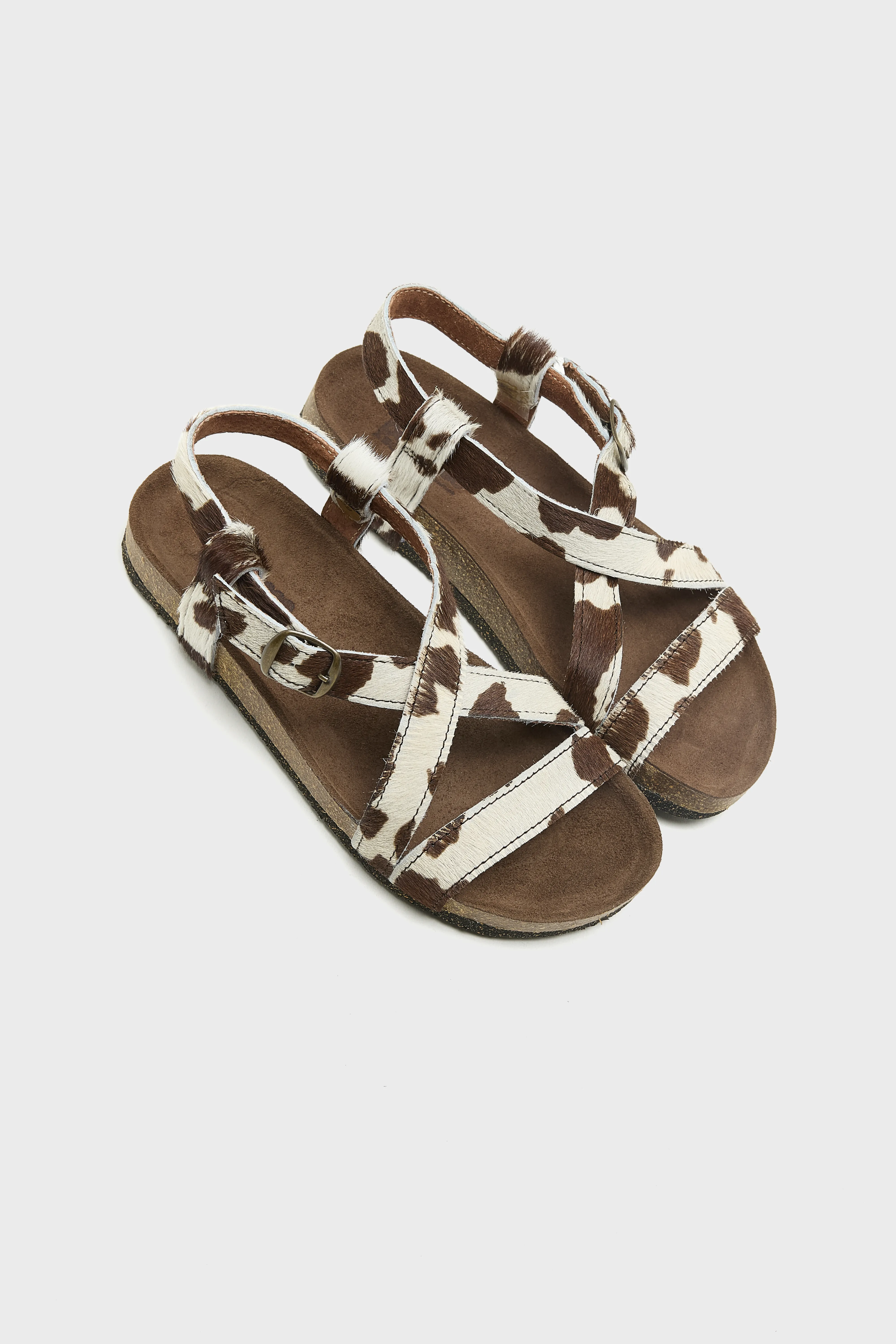 Bellerose Cowprint Ponyhair Cross Strap Sandals  (261 / W / WHITE)