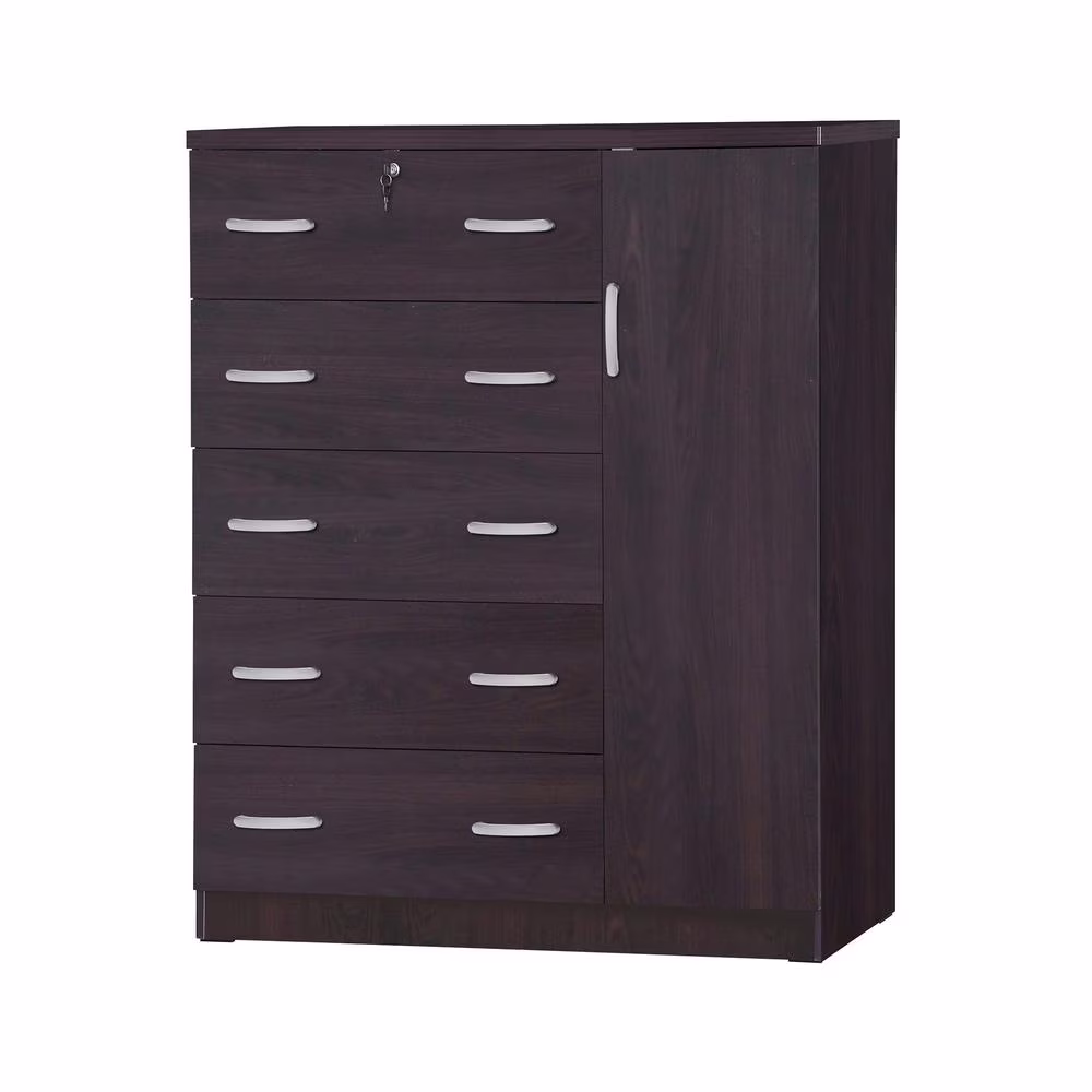 Better Home Products JCF Sofie 5 Drawer Wooden Tall Chest Wardrobe in Mahogany - Image 7
