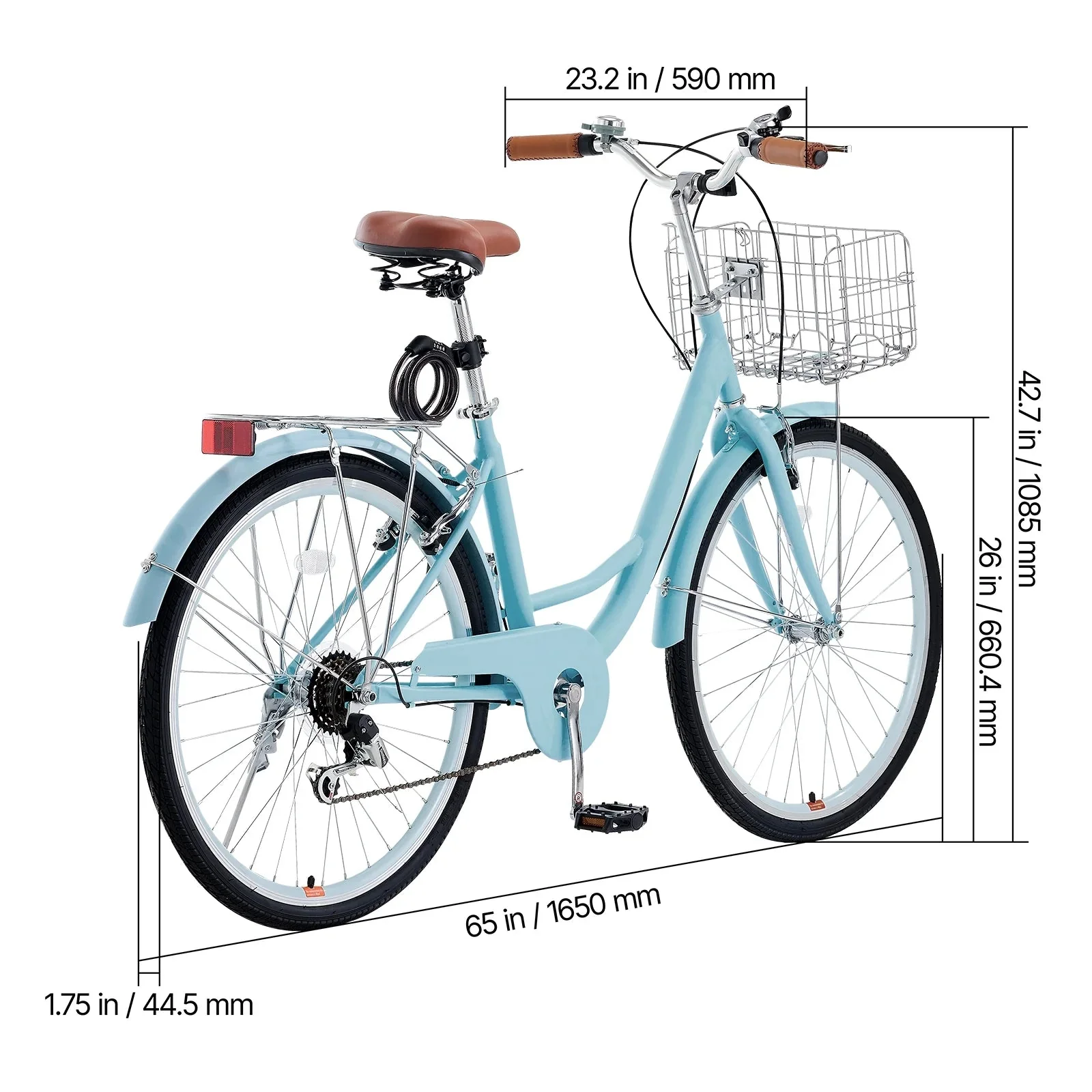 KFFKFF 26 in 7-Speed Cruiser Bike, Pale Blue With Front Basket And Rear Rack - SCB722-B - Image 8 KFFKFF 26 in 7-Speed Cruiser Bike, Pale Blue With Front Basket And Rear Rack - SCB722-B - Image 8