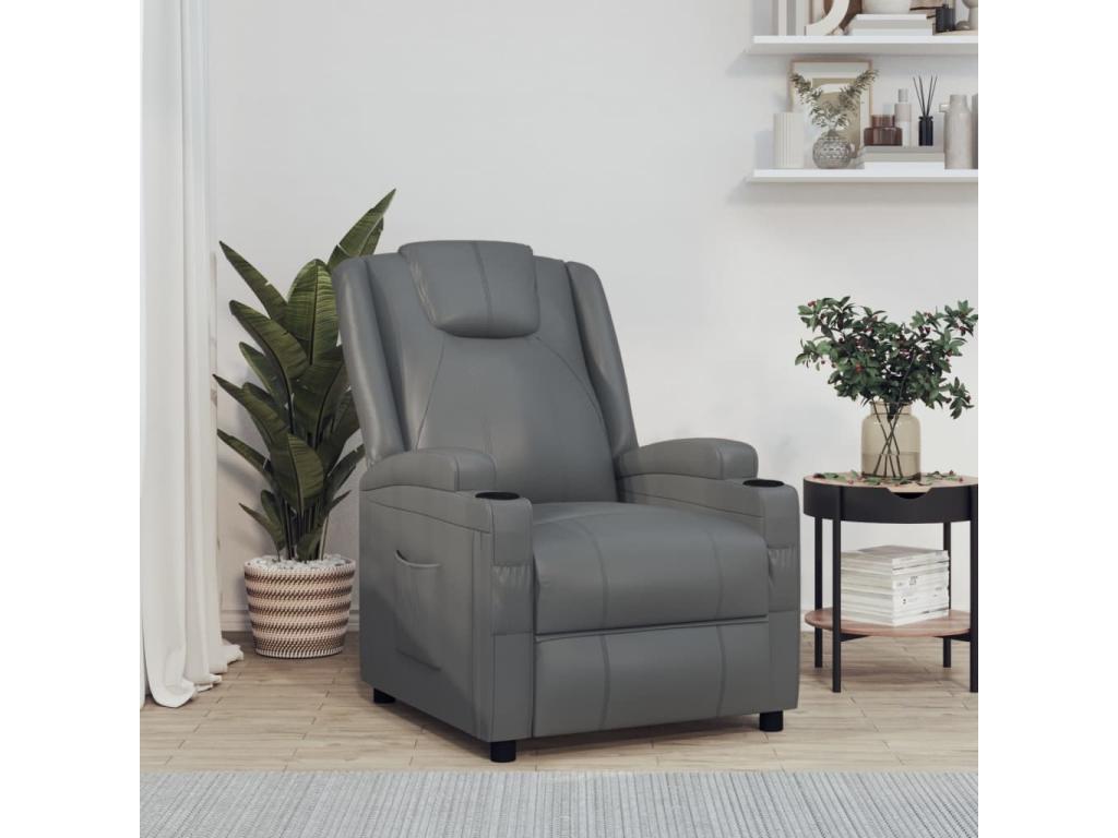 Sillón reclinable de cuero sintético gris antracita