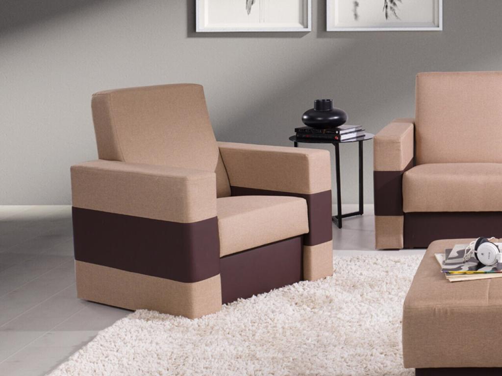 Sillón Luzssnh 189 - Marrón - 82x85x82cm - Cuero ecológico y Tapiz