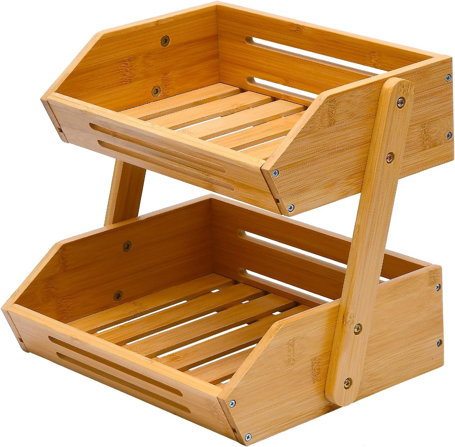 VIKEYHOME Fruit Basket, 2 Tier Bamboo Fruit Basket for Kitchen, 11
