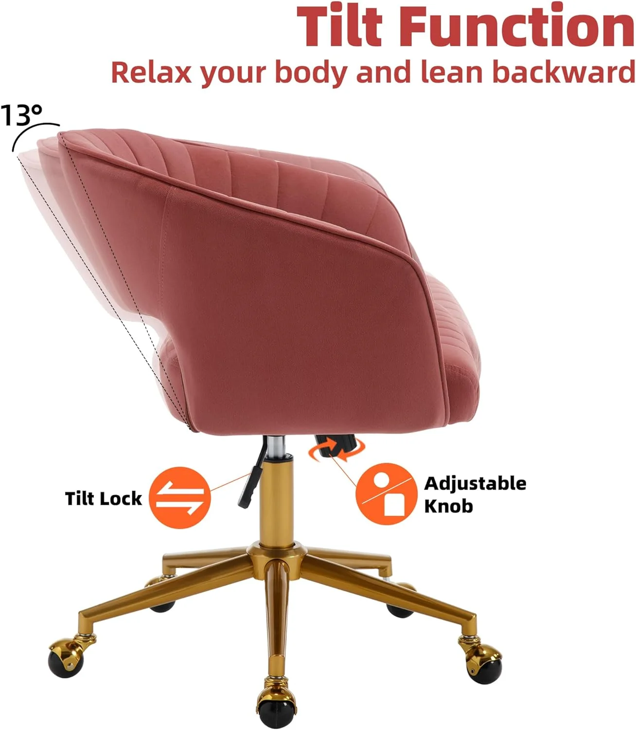Westice Home Office Desk Chairs, Velvet Task Chair, Height Adjustable Swivel Vanity Chair with Golden Base for Vanity Study, Living Room Computer Room, Beige - Image 25
