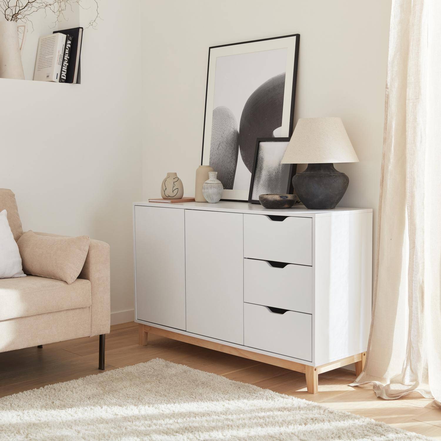 Floki - Aparador efecto madera con patas de madera 2 puertas, 120cm