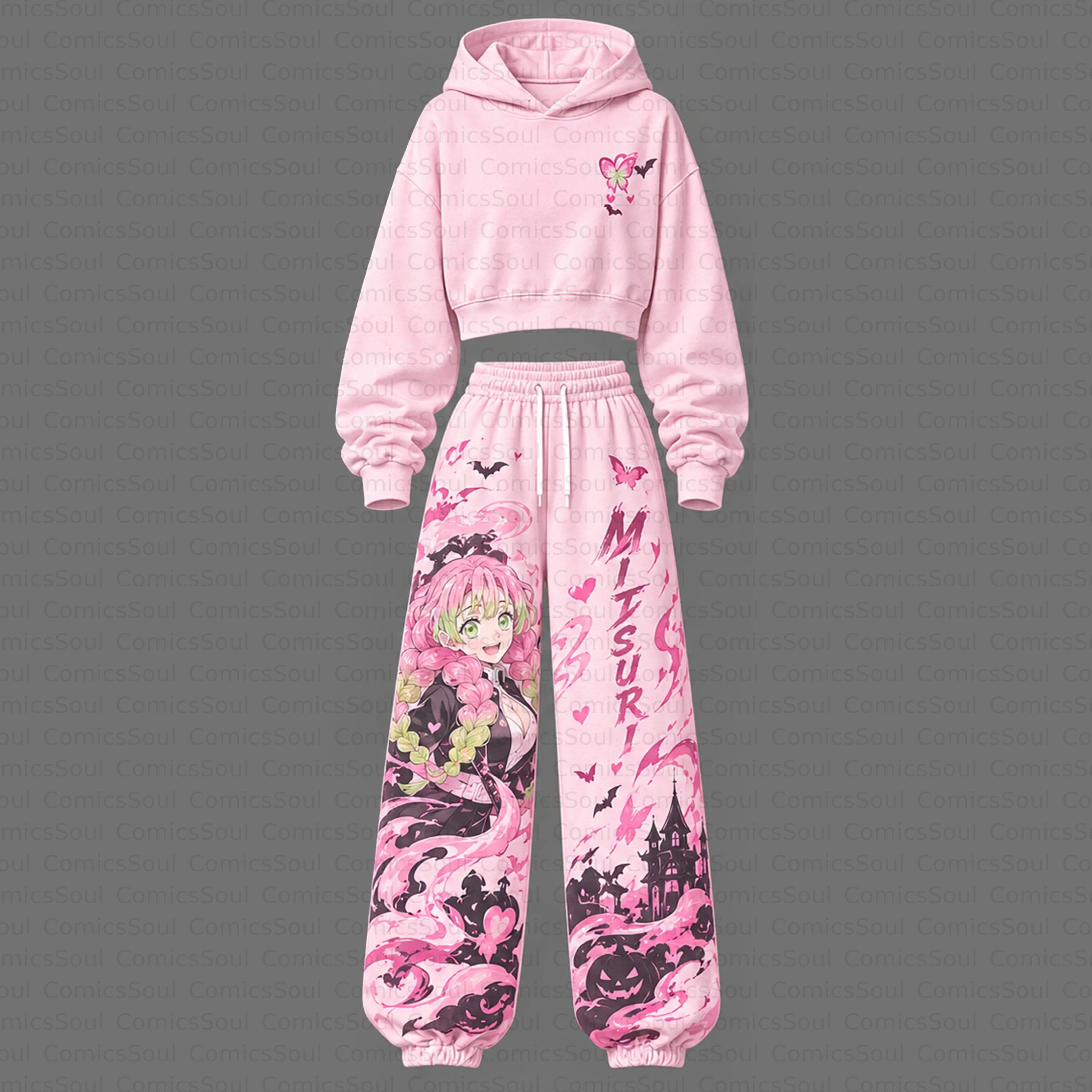 Demon Slayer Cropped Long Sleeve Hoodie & High Waist Jogger Pants Two Piece TeeThreads Sustain the Scene with Custom Apparel