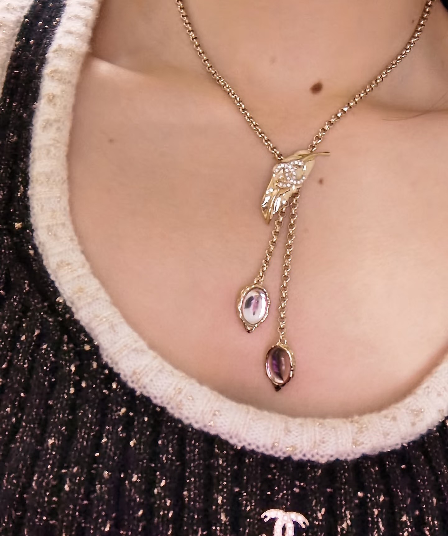 Chanel Feather Pink Diamond Tassel Pendant Necklace - Original Replica Club