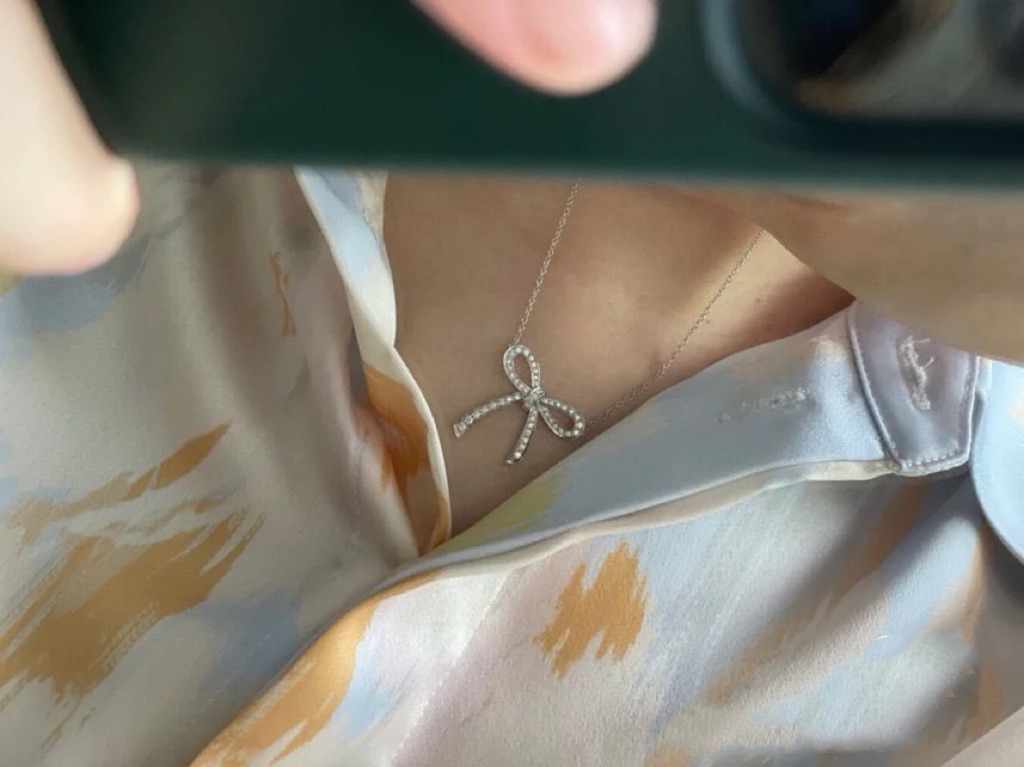 Tiffany Large Full Diamond Bow Pendant Necklace - Original Replica Club