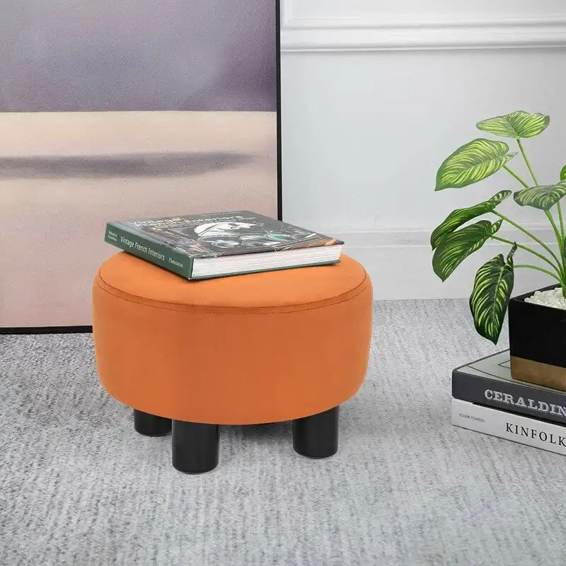Adeco Modern Velvet Round Ottoman Footrest Stool with Padded Seat