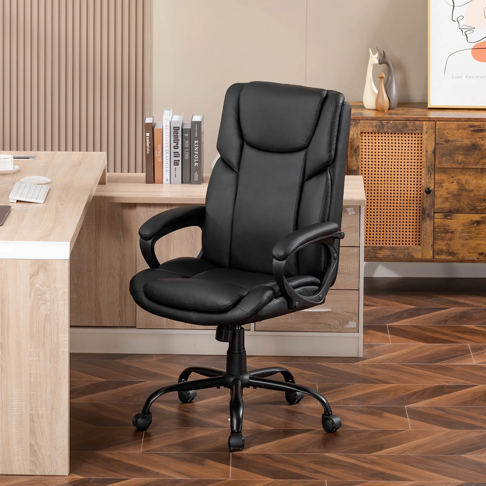 Mainstays Executive Ergonomic High Back Leather Home Office Desk Chair, Black - Image 6