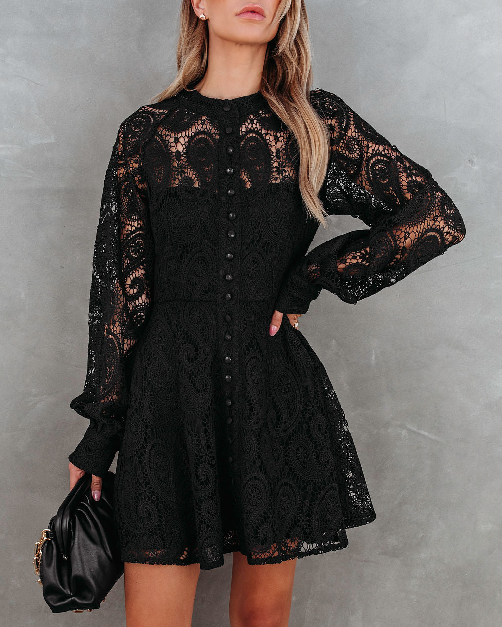 Lila Crochet Lace Mini Dress - Black - Se7enfashion