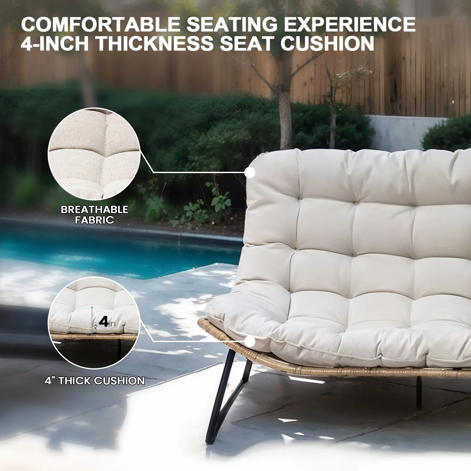 Crestlive Products Patio Loveseat, All-Weather Rattan Large Furniture with Soft Cushions, Outdoor Loveseat for Balcony, Poolside, Backyard (Beige) - Image 6