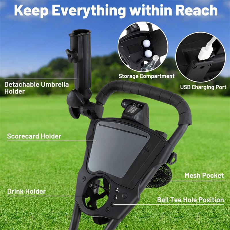 Eletriclife Foldable 3-Wheel Electric Golf Push Cart with Adjustable Handle & 9 Speed Settings