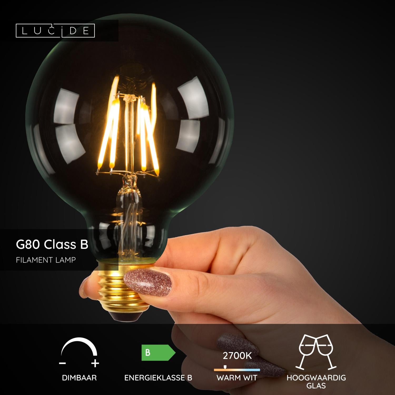 Lucide G80 Class B Filament lamp - Transparant (set van 2)