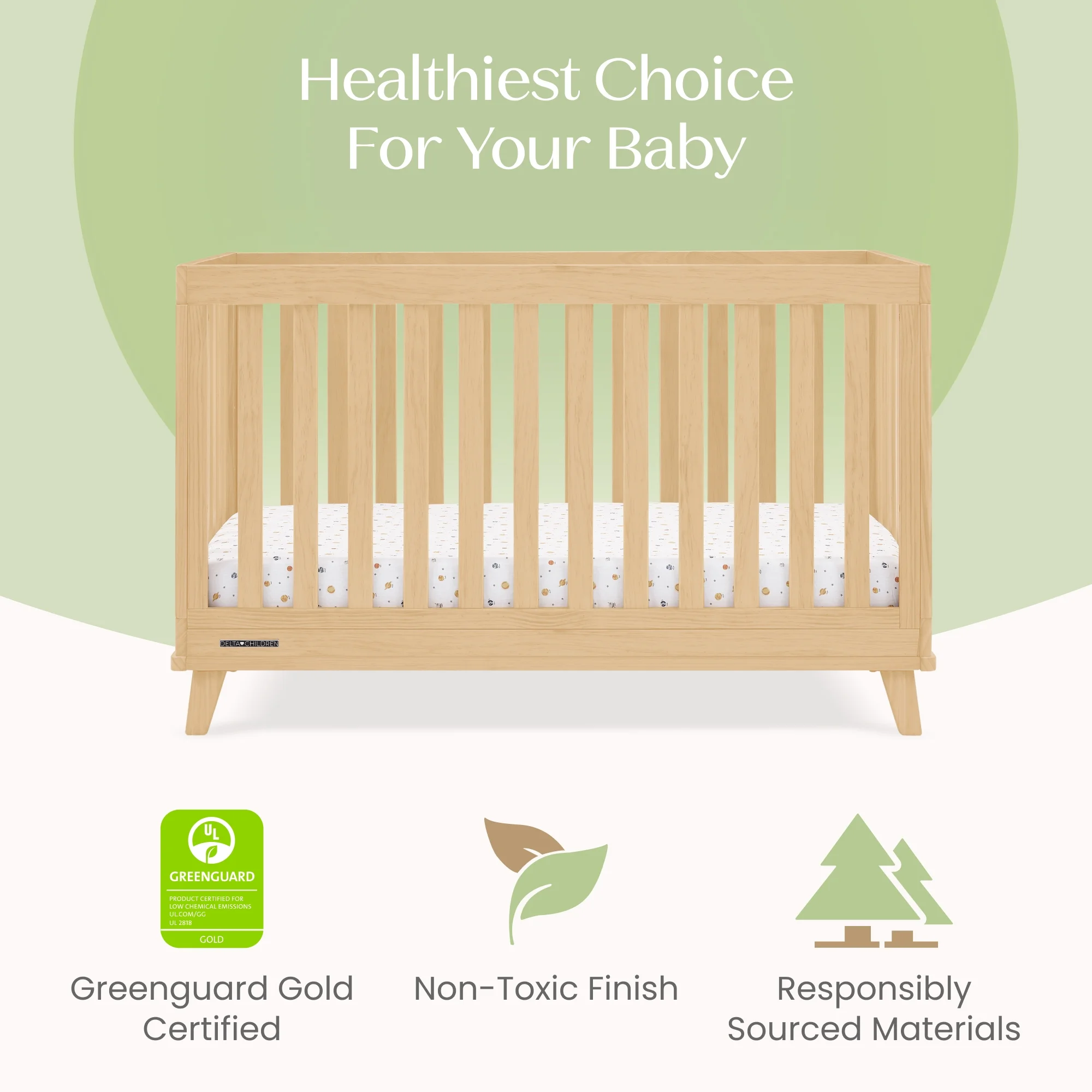 Delta Children Frankie 4-in-1 Convertible Crib - Greenguard Gold Certified, Black with Natural - Image 23