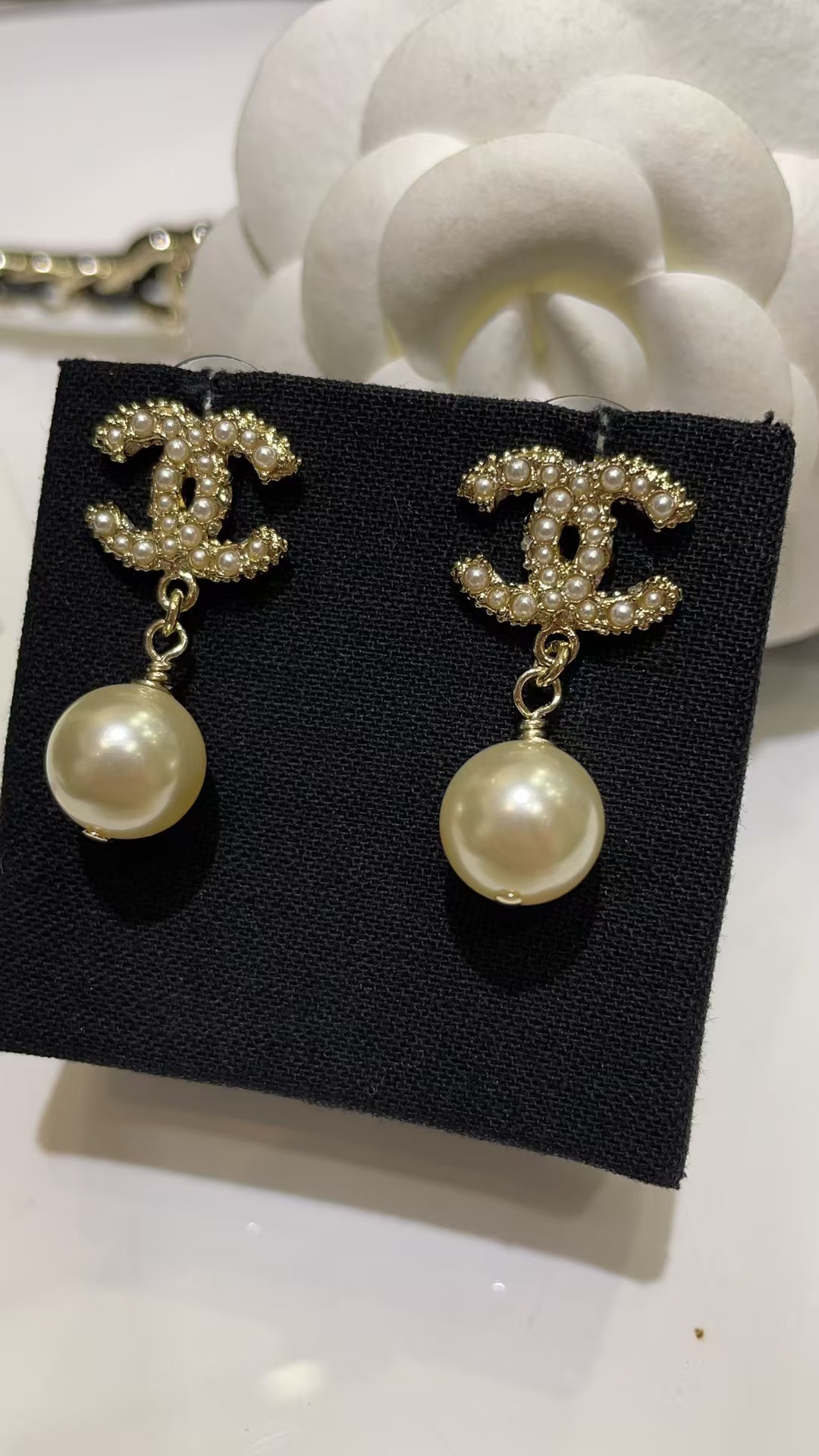 Chanel Double C with Pearl Drop Earrings - Original Replica Club