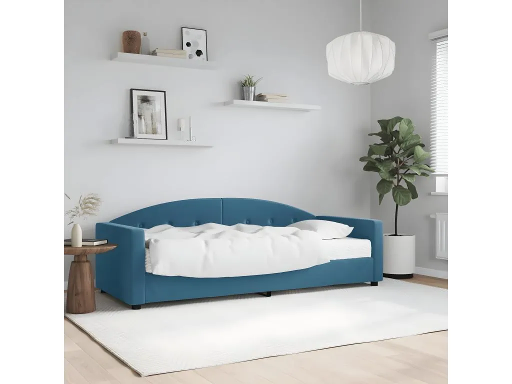 Sofá cama con colchón terciopelo azul 80x200 cm 57068ZAKA