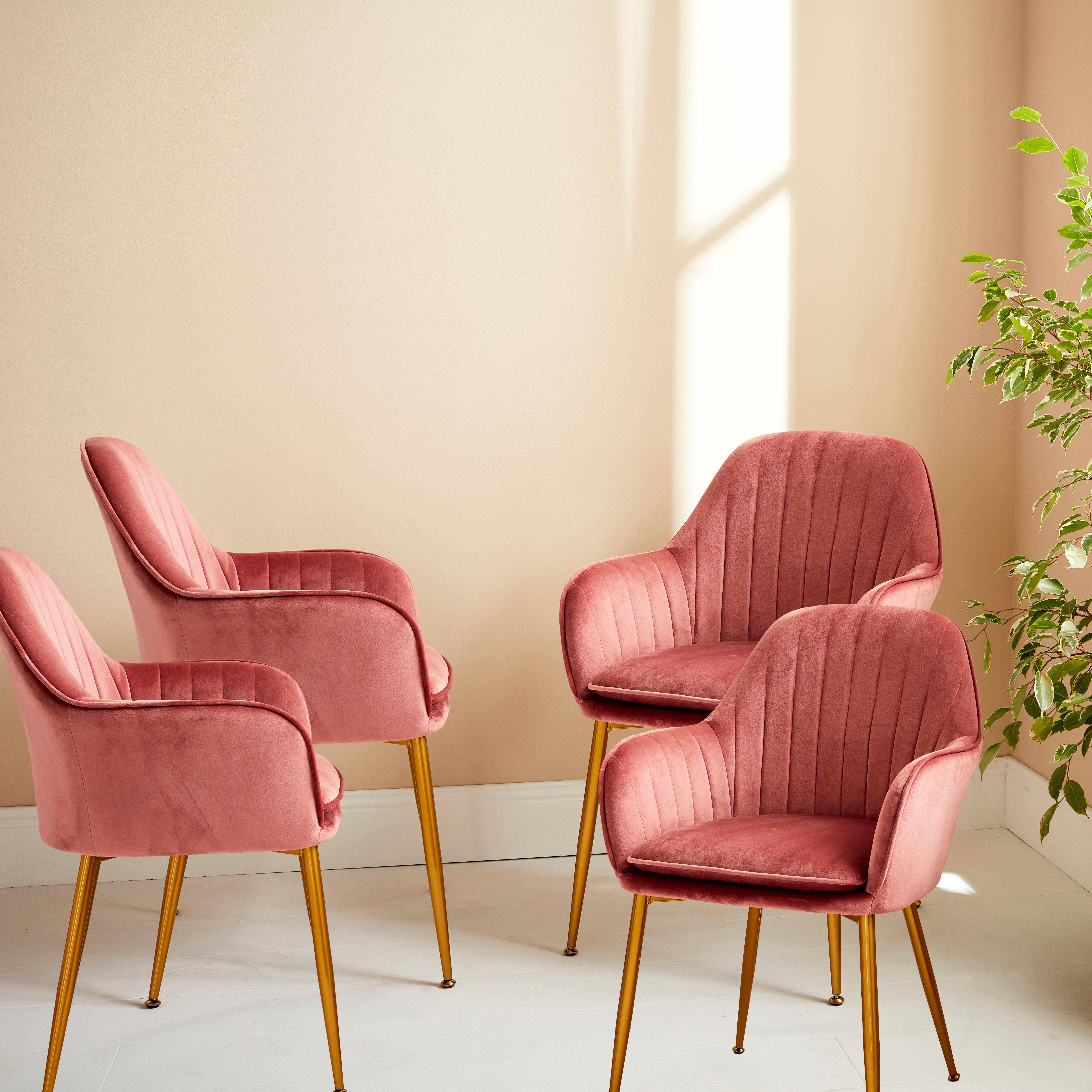 Shella - Sillón de terciopelo con patas de metal, set de 4